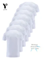 Round Neck T-Shirt 7-Piece White Ultra-Light Men's Quick-Drying Breathable Sweat-Absorbent Shirt Suitable for Fitness Gym and Ru - Image 2