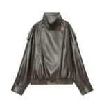 Women's Jacket Fall 2025 New Black Long Sleeve Pebble Faux Leather Jacket Motorcycle Style Personality Fashion - Image 10