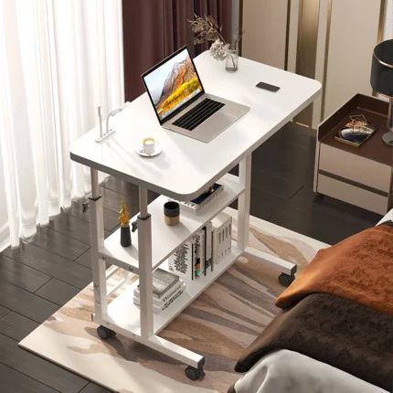 이동식 사이드 테이블 높이조절 책상 Mobile Bedside Table, Household Lifting Computer Desk - Simple Double-layer Small Office Desk -80x40
