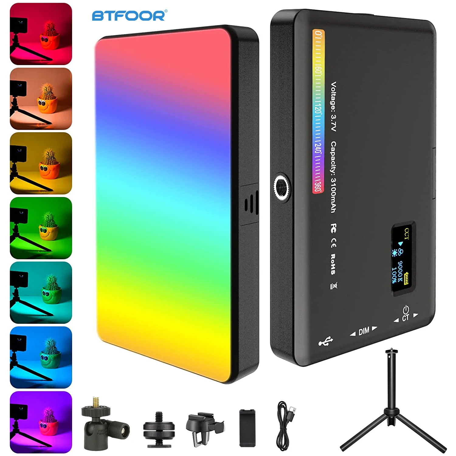 S8c21cd22f12f4ebc8f8c9dc5a948ee6fV.webp LED RGB Camera Light Full Color Output Video Light Kit Dimmable 2500K-9000K Bi-Color Panel Light CRI 95+ Rechargeable 3300mAh - Image 1