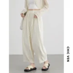 CHIC VEN Women White Pants Solid Casual Elastic Waist High Waisted Pleated Wide Leg Female Trousers  Fold Summer 2025 Clothing - Image 6