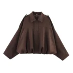 Women's Bomber Jackets Coats Fashion Turn-down Collar Long Sleeve Loose Coats Vintage Female Outerwear Chic Tops - Image 12